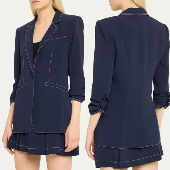 CINQ A SEPT Navy Crepe Khloe Blazer - Picture 6 of 13